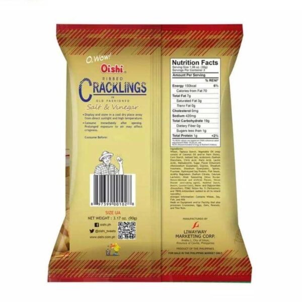 Oishi Ribbed Cracklings in Old Fashioned Salt & Vinegar 90g - Image 2